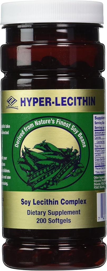 Nu Health Hyper-lecithin (200 Softgels) Complejo de Soy Lecithin
