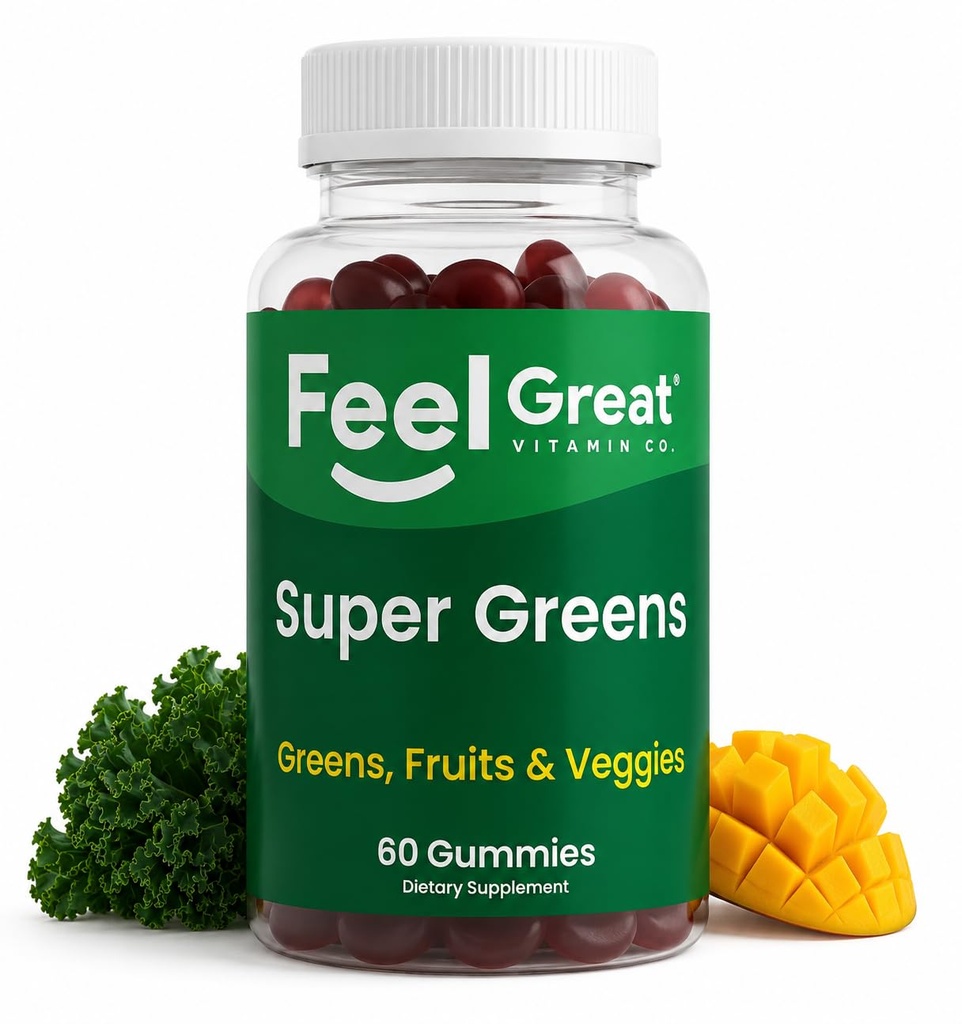 Super Greens Gummies - Suplemento de Superalimentos Verdes con Espinacas, Broccoli, Kale, Beet Root, Elderberry for Immunity Support - Fruit and Vegetable Suplemento - Watermelon Flavor, 60 Gummies