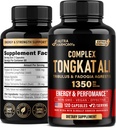Complejo Tongkat Ali Men 1350mg - Fadogia Agrestis ANTE Tribulus Terrestris - Energy, Strength & Performance Support - Extra Strength 200:1 Extract - 3rd Party Tested, Made in USA - 120 Capsules / 2 Mes