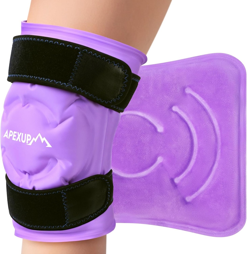 APEXUP Ice Pack for Knee Pain Relief, Large Reusable Wrap After Surgery, Flexible Gel Cold Pack for Injuries, Pain Relief for Back, hombro, codo, tobillo y pierna (Purple, L 1PK)