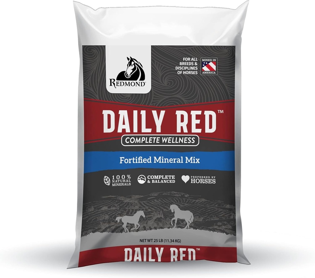 Bienestar completo rojo diario, mezcla mineral fortificada suplemento para caballos, 25 libras Bolsa de repuesto