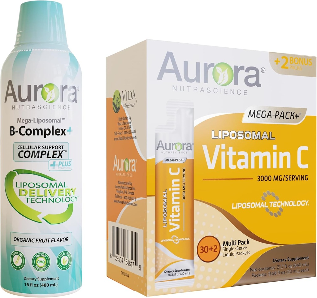 Aurora Nutraciencia Vitality Duo Bundle, Mega Liposomal Vitamina C 3000 mg por Serving & Mega Liposomal B-Complex