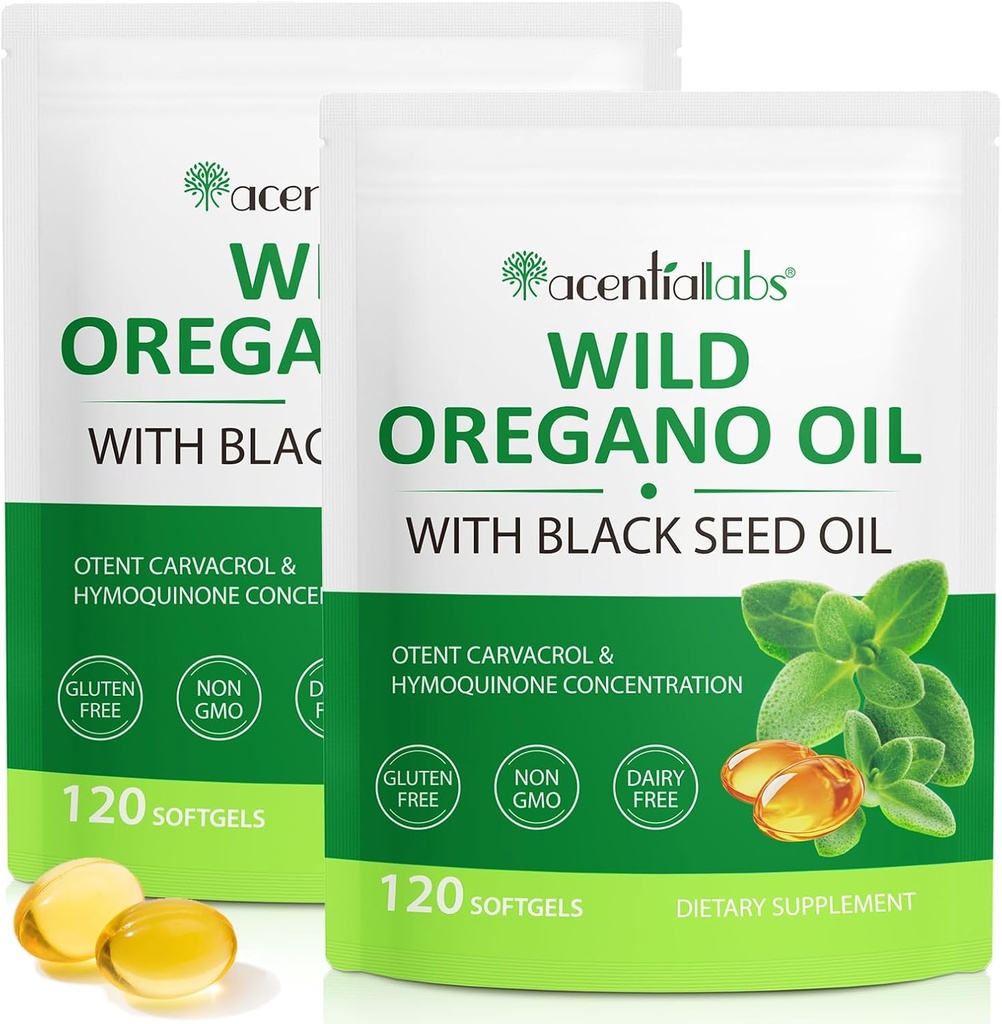 Oil of Oregano Softgels, 2 in 1 Oil of Oregano with Black Seed Oil 240 Count, Oregano Oil Supplement Capsules, Orégano Oil Extract, Non-GMO, Gluten Free - 2 Bag