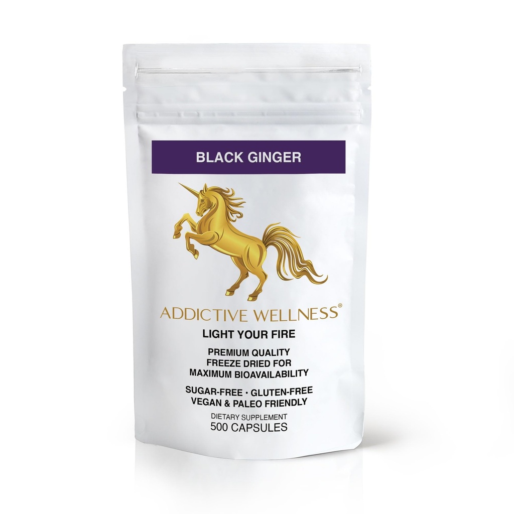 Wellness adictivo negro jengibre capsules 450mg, Kaempferia Parviflora Suplemento de Apoyo Energía, Metabolismo, Resistencia &amp; Rendimiento, Ginger Negro tailandés para Hombres, Vegan & Paleo, 500 Con