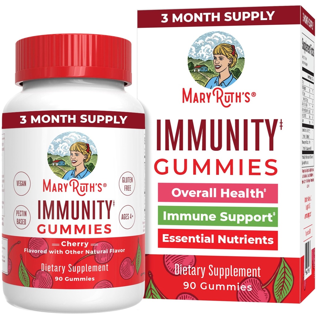 Mary Ruth's 5-1 Immunity Gummies with Elderberry for Kids &amp; Adults ¦ Cherry Silencio Pectin Based ← Vegan  90 Count