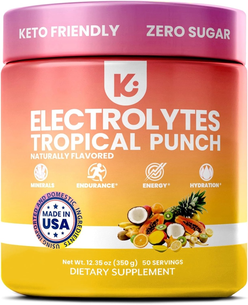 Keppi Keto Electrolytes Powder No Sugar - Electrolitos gratis de azúcar - Hecho en EE.UU. - Hidratación avanzada, rendimiento &amp; recuperación - sabor tropical delicioso - Mezclas Fácilmente Sin Clumps