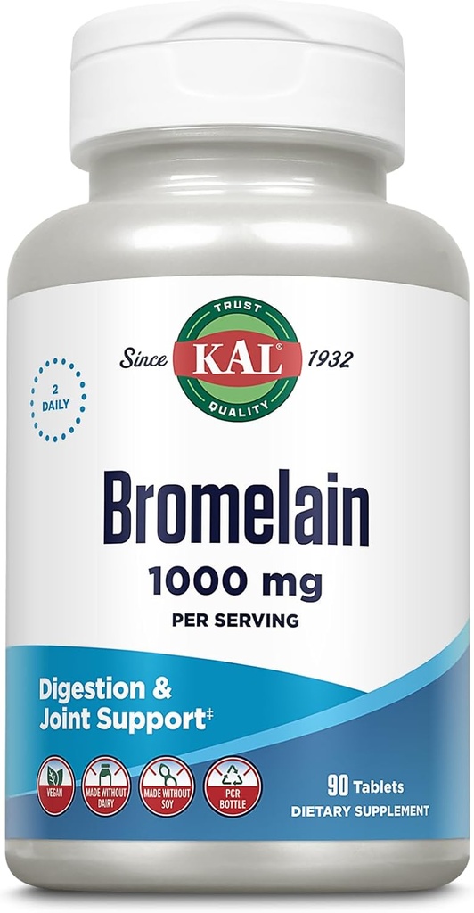 KAL Bromelain Tablets, 1000 mg, 90 Conde