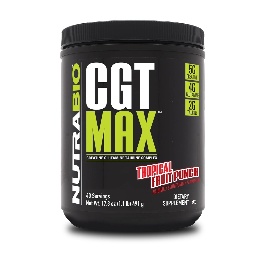 NutraBio CGT-MAX Powder- Creatine, Glutamine y Taurine para apoyar la recuperación del músculo y la fuerza - 40 servidos - Tropical Fruit Punch...