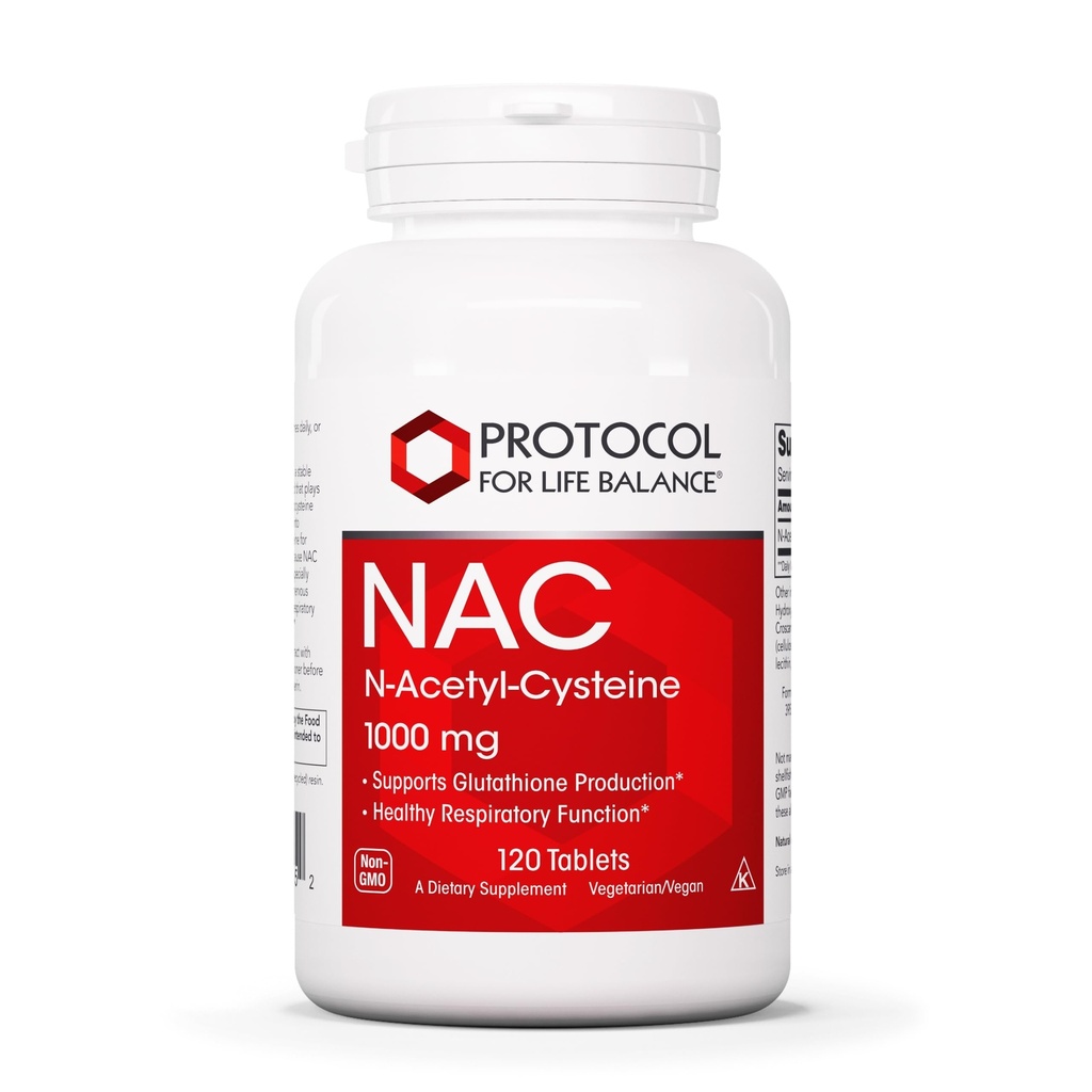 PROTOCOLO PARA LA VIDA BALANCE NAC N-Acetil Cysteine 1000mg - Glutathione Producción " Función respiratoria - 120 Tabs