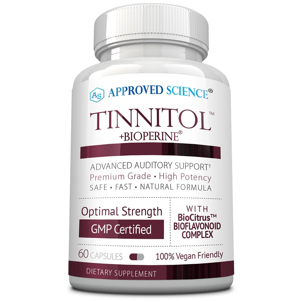 Tinitol de ciencia aprobado - Suplemento de apoyo de Tinnitus - Anillo de grasa en los oídos - Boost Inner Ear Health - 60 cápsulas - Made in the USA