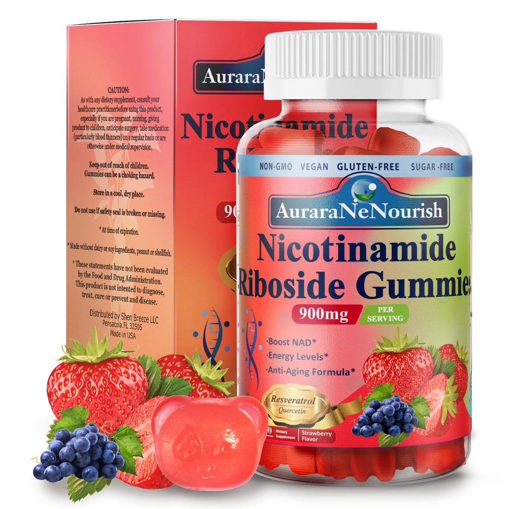 NAD Suplemento Gummies Sin azúcar, NAD Nicotinamide Riboside Resveratrol 900mg w. Quercetina, Collagen Biotin & Vitamina, Alta Potencia NAD Resveratrol Suplementos para Anti envejecimiento, energía, Focus