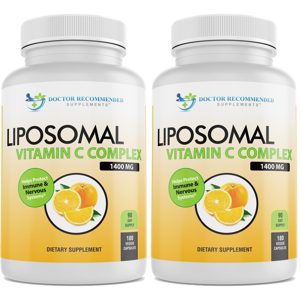 Vitamina Liposomal C 1400mg Por Serving - Alta Absorción Ácido ascórbico, Vitamina Lipo-esférica Complejo de Apoyo Inmune Suplemento w / Potentes Antioxidantes y Booster Collagen, (180 Veggie Caps 2 Pack)