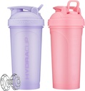 Hydra Cup ProFlow [2 Pack] 28 oz Shaker Botellas para Protein Shakes, Copas de Shaker con Bola Blender Whisk, Botella de Shaker con Handle, Viajar a Go, BPA Gratis (Pink & Purple, 28oz)