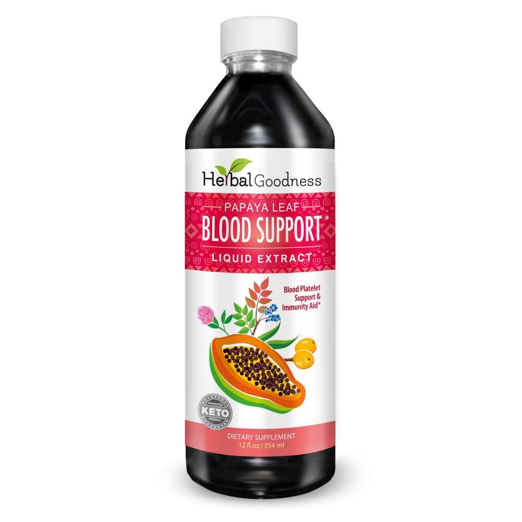 Papaya Leaf Blood Support Liquid - 15X Strength - Papaya Leaf Extract - Plaquetas saludables, Sangre limpia, Digestión, Papaya Enzyme -12oz Liquid - Herbal Goodness (1 btl)