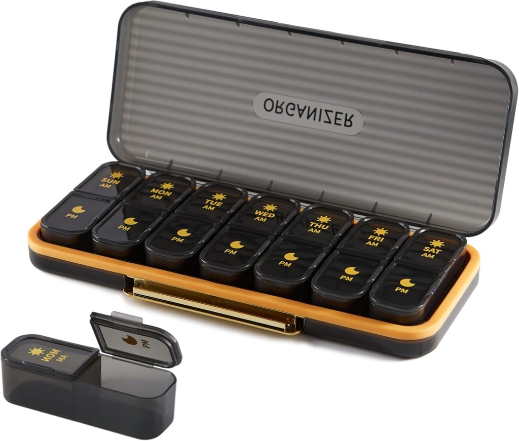 Organizador semanal de píldoras 2 veces al día - Pill Case Am Pm - Travel Pill Box 7 Day Portable Dispensador de Medicina Estética de Contenedor de Vitamina Diaria con 7 Compartimientos Separados