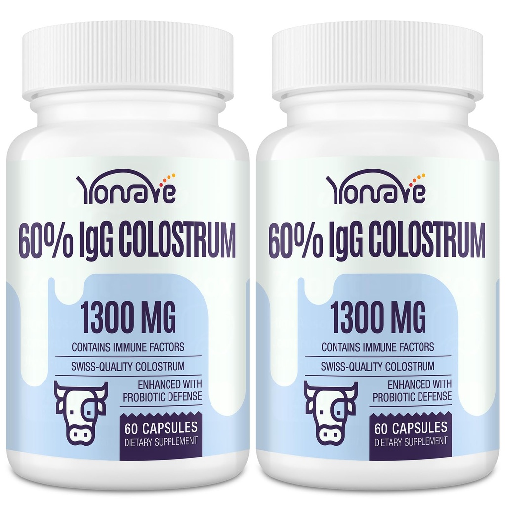 Bovine Colostrum Capsules Suplemento 1300mg - Extra High 60% IgG Bovine Colostrum - Gut, Bone, Ejercicio, Immune - 120 cápsulas