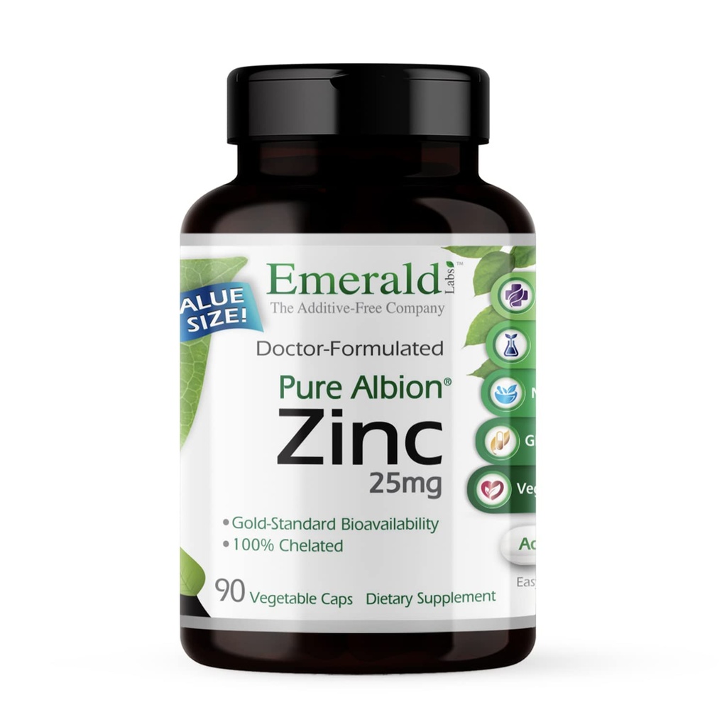 Laboratorios Esmeraldas Zinc 25mg - Apoyo Inmunitario, Salud Digestiva, Estrés oxidativo - Hecho con Zinc Bisglycinate - Vegan & Gluten-Free - 90 cápsulas vegetales