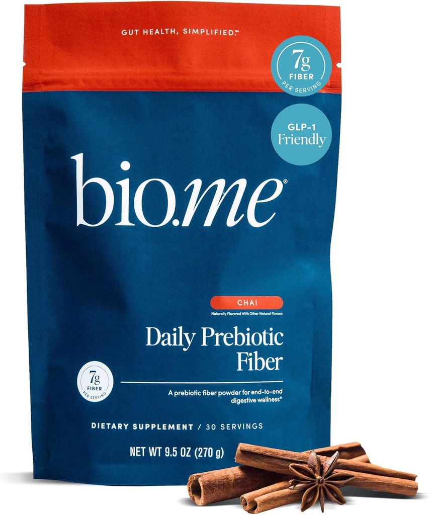 Daily Prebiotic Fiber Powder Chai - 7g Por Serving - Soluble & Insoluble Fiber Suplemento Polvo para Hombres Mujer - Salud Digestiva " Gut Health - GLP-1 Friendly, Sugar Free - 30 Servings