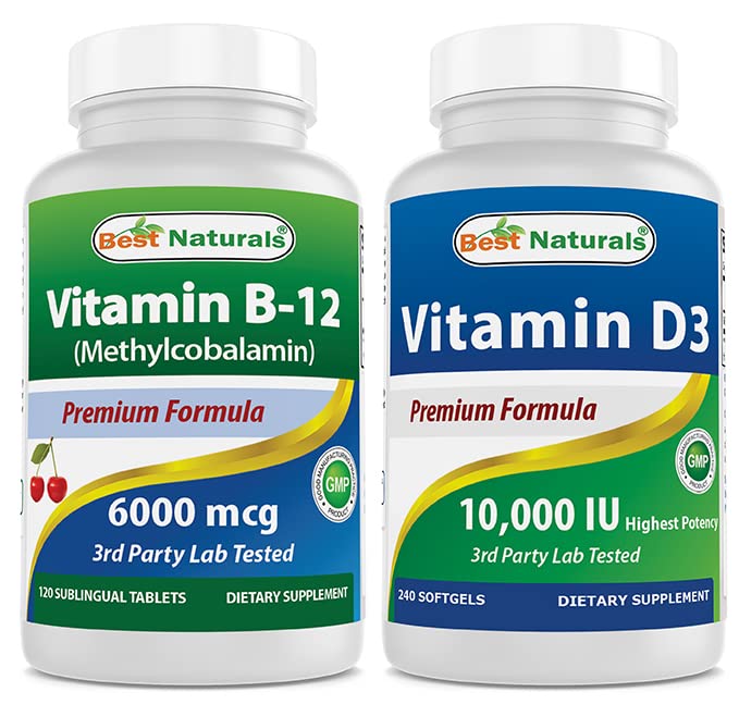 Mejores Naturales Vitamina B12 6000 mcg &amp; Vitamina D3 10000 UI