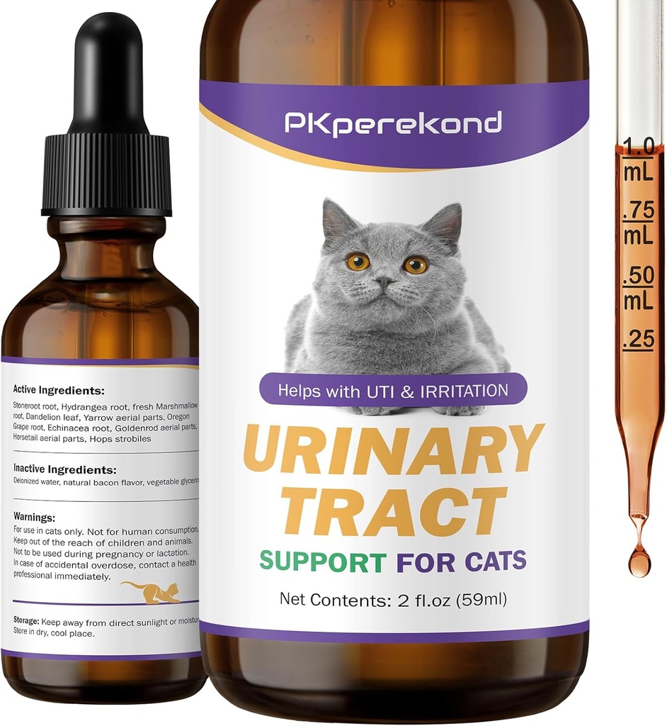 Apoyo a la tractrinaria para gatos - Tratamiento UTI para gatos - Salud del tracto urinario, Alivia cristales urinarios, Riñón y Apoyo a la Vejiga Suplemento, 2 oz CATNEW