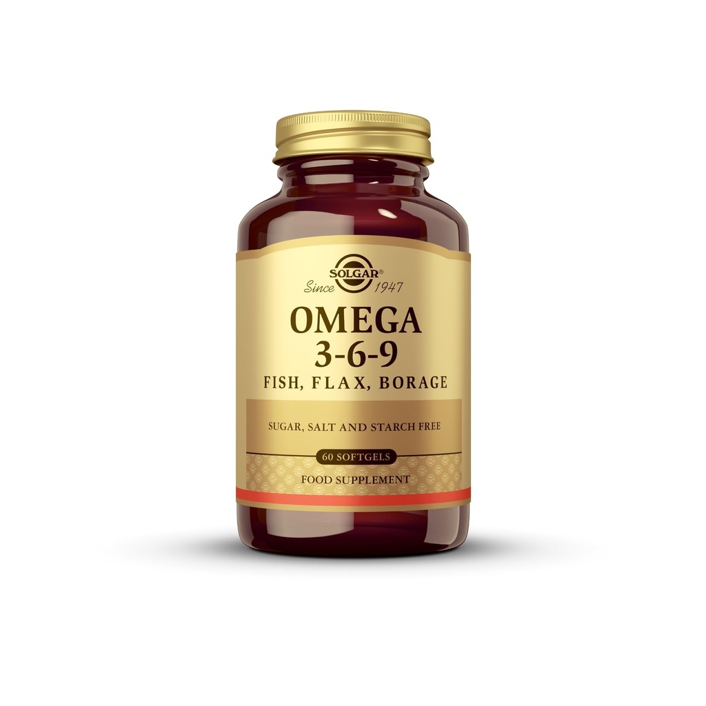 Solgar 1300 mg Omega 3-6-9-60 Softgels - Soporte para la salud conjunta de la piel - No GMO, Gluten Gratis - 20 Serviciones