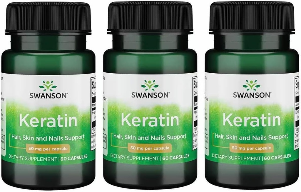 Keratina de Swanson (de lana tibetana) - Suplemento Natural Promoción de Juntas Saludables, Pelo, Piel & Nails - Ayuda Nourish Healthy Connective Tissues - (60 cápsulas, 50 mg cada uno) (3 Pack)
