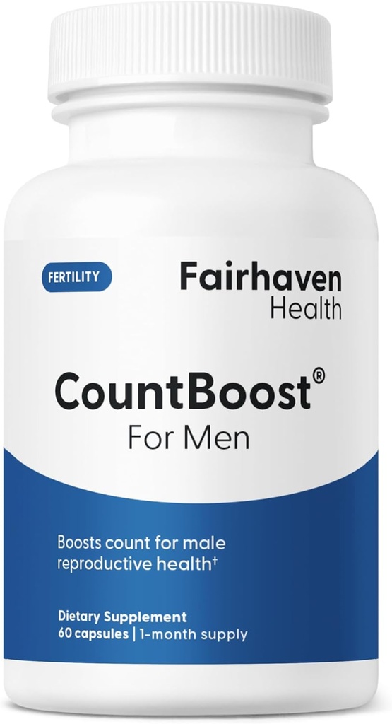 Fairhaven Health CountBoost for Men Optimal Count and Volume Male Fertility Supplement - Pre-Conception Nutrición para Él - con Ashwagandha, Vitamina C, y CoQ10-60 cápsulas