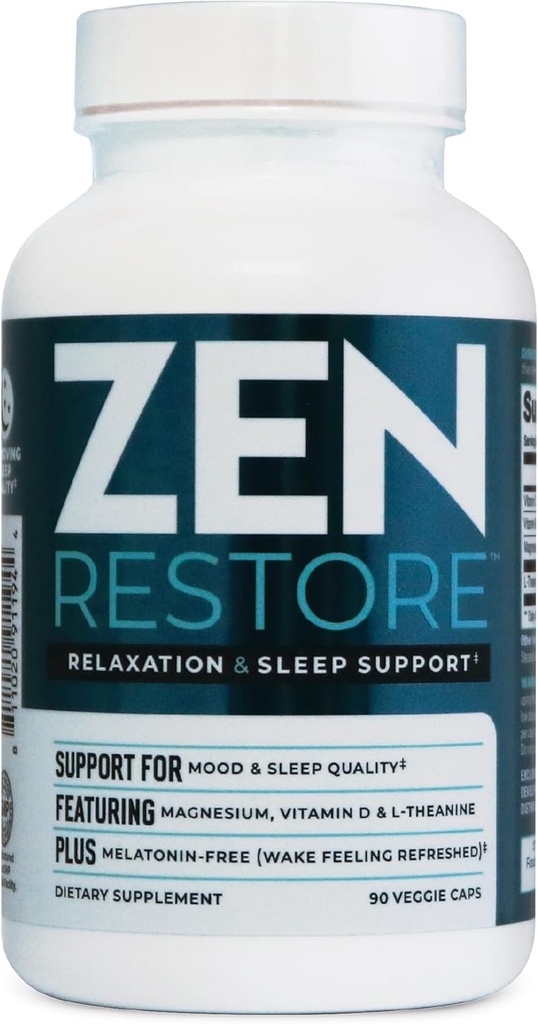 Nutrology Zen Restore Magnesium Supplement, 400mg Magnesium Malate Per Dose with Vitamin D3, L-Theanine, Promotes Relaxation, Muscle Recovery & Adrenal Health, High Absorption Supplement, 30 Servings