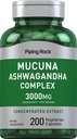 Piping Rock Mucuna Ashwagandha 3000mg ← 200 Capsules ← Complejo Suplemento Extracto para Mujeres y Hombres