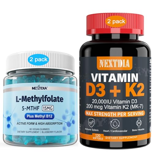 Vitamina D3 20.000 UI + K2(MK7) 200mcg, L-MethylFolate 15mg &amp; Methyl B12 Gummies