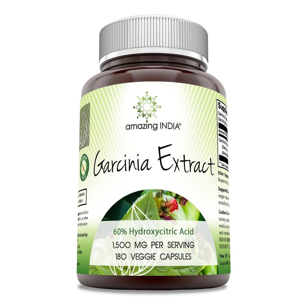 Increíble India Garcinia Extracto Suplemento Silencio 1500 Mg Por Serving TEN 180 Veggie Capsules Silencio No-GMO Silencio Gluten Free TEN Made in USA