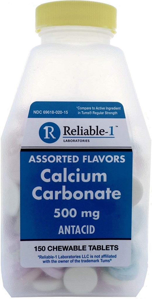 Calcio 500 mg Genérico para Tums surtidos Frutas Flavored Chewable Tablets Regular Strength Antacid for Acid Indigestion, Heartburn, Sour Stomach 150 Chewable Tablets per Bottle Pack of 4