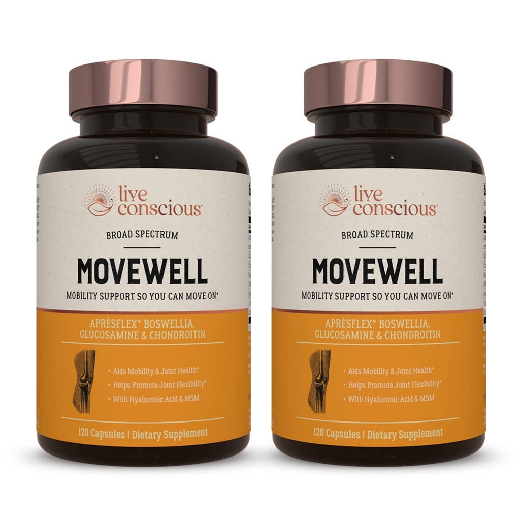 MoveWell by LiveConscious Glucosamine Chondroitin with MSM, Hyaluronic Acid, and More ← Joint Health Supplement (2-Pack)