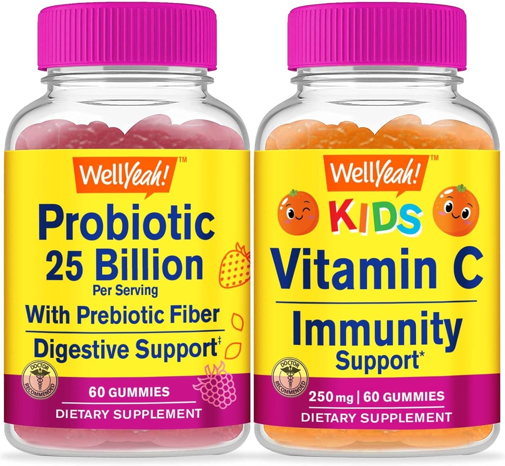 Bueno, sí Probióticos 25B + Prebióticos + Vitamina C Niños, Gluten Free, GMO Gratis, Chewable Gummy