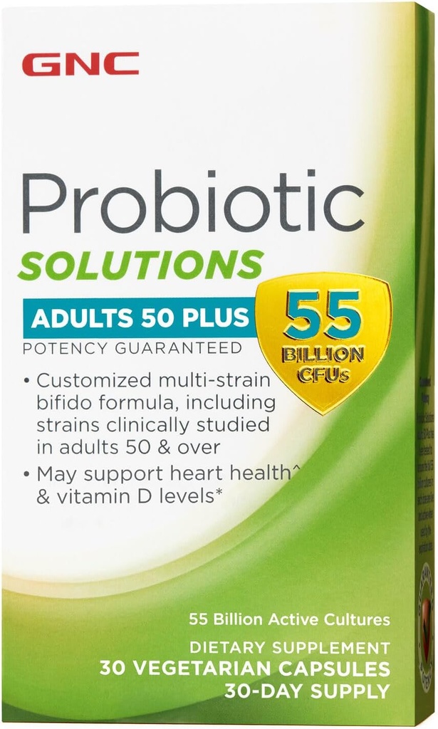 GNC Soluciones Probióticas Adultos, Fórmula Vegetariana Personalizada para Adultos 50+, Asistencia Salud Digestiva e Inmunitaria, 30 cápsulas