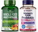Multivitamina de alimentación integral para mujeres - Vitaminas Multi Naturales, Minerales, Extractos Orgánicos + Dr. Probióticos Raw Formulados para Mujeres 100 millones de UF con Prebióticos Bundle
