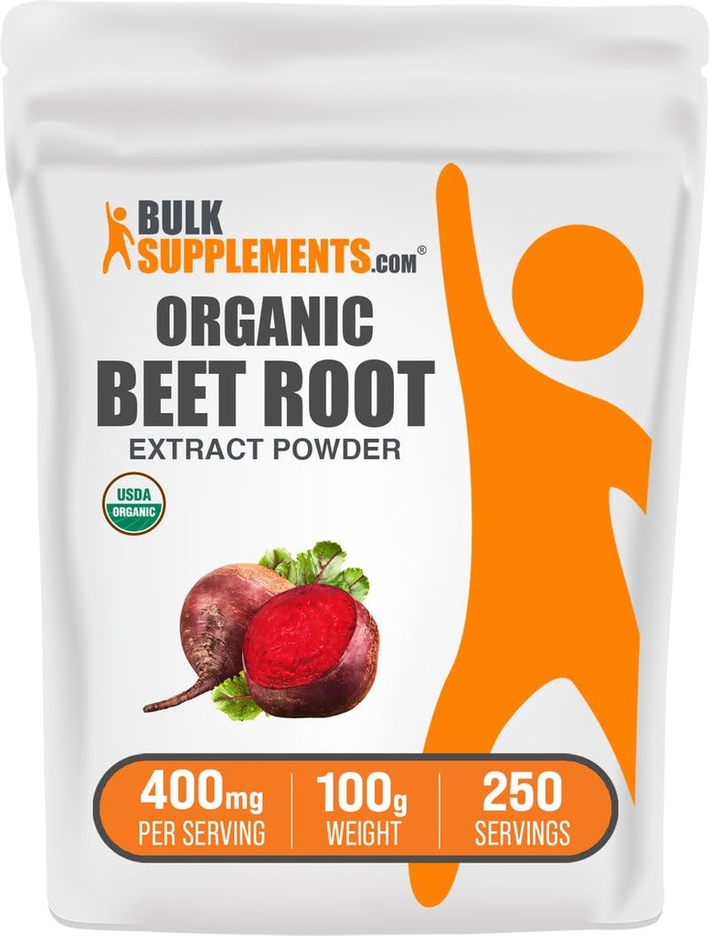 BulkSupplements.com Extracto de remolacha orgánica Powder - Powder de remolacha, Suplemento de óxido nítrico - Vegan &amp; Gluten Gratis, 400 mg por ser, 100g (3.5 oz) (Pack of 1)