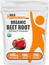 BulkSupplements.com Extracto de remolacha orgánica Powder - Powder de remolacha, Suplemento de óxido nítrico - Vegan &amp; Gluten Gratis, 400 mg por ser, 100g (3.5 oz) (Pack of 1)