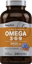 Piping Rock Omega 3 6 9 Suplementos para Mujeres y Hombres TENIDO 3600mg TEN 240 Softgel Capsules ANTE Fish Flax Borage ANTE Ultra Strength ANTE Non-GMO, Gluten Free