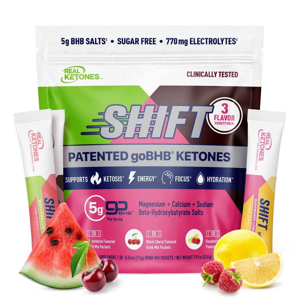 Real Ketones BHB Cetonas Exógenas Bebidas Mix Packets Keto Electrolytes Powder Packets No Sugar con 4 Electrolitos de Ayuno Principal Más Hidratación Patented Keto BHB - 30 Cuenta Variedad Pack