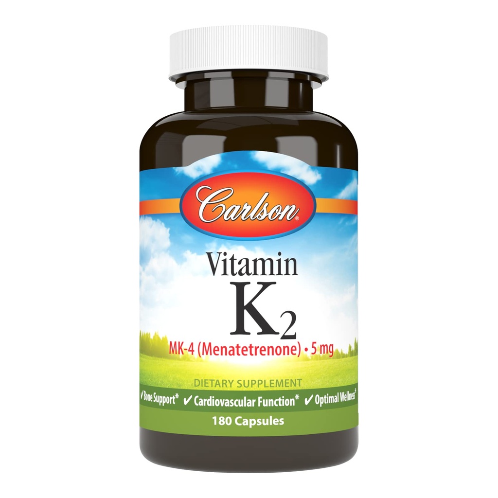 Carlson - Vitamina K2 MK-4 (Menatetrenone), 5 mg, Suplemento de vitamina K, Soporte de huesos, vitamina K2, libre de soja, vitamina K-2, 180 cápsulas