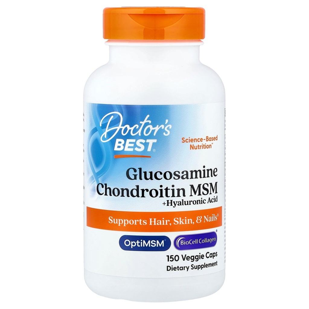 Mejor Glucosamine Chondroitin MSM + Ácido hialurónico con OptiMSM Destacando Biocell Collagen, Soporte Conjunto, No GMO, Gluten &amp; Soy Gratis, 150 Caps