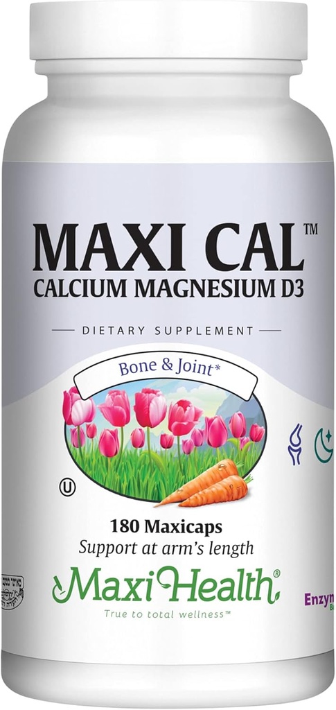 Calcio 1000 mg Suplemento con vitamina D3 (1000 UI) y Magnesio (500 mg) - Bono, dientes y apoyo conjunto para hombres y mujeres - 180 cápsulas - Maxi Cal por Maxi Health