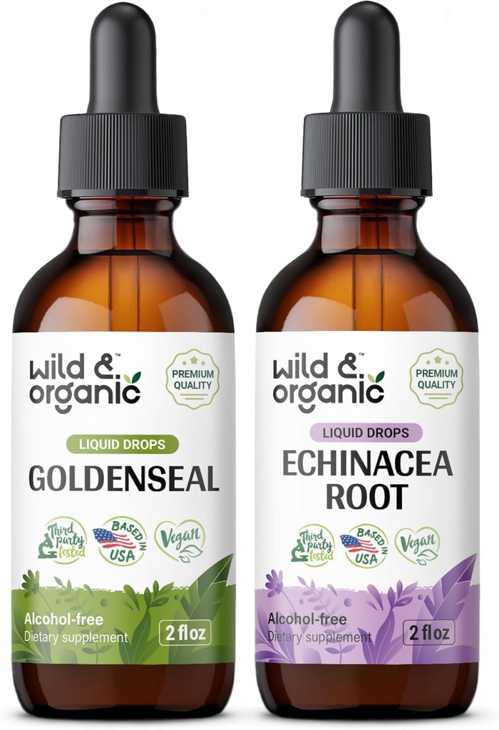 Wild &amp; Organic Goldenseal Tintura 2 fl oz &amp; Echinacea Tincture 2 fl oz