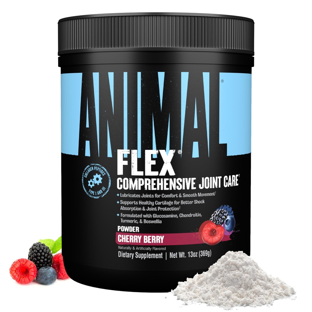 Animal Flex Powder - Suplemento de Apoyo Conjunto para Alivio de Dolor, Reparación y Restauración de Musculos con Turmérico, Glucosamina, Condroitina, MSM, Collagen y Boswellia, Gran Sabor de Cereza de Cata, 30 Scoops
