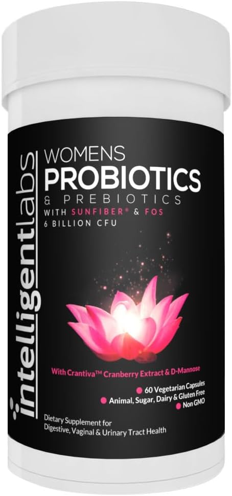 Probióticos de mujeres de laboratorios inteligentes Fórmula con extracto de arándano, manguera D y prebióticos Todo en uno, 6 Billones CFU Probiotic, One Capsule a Day, 60-Day Supply, Third-Party Verified for Purity