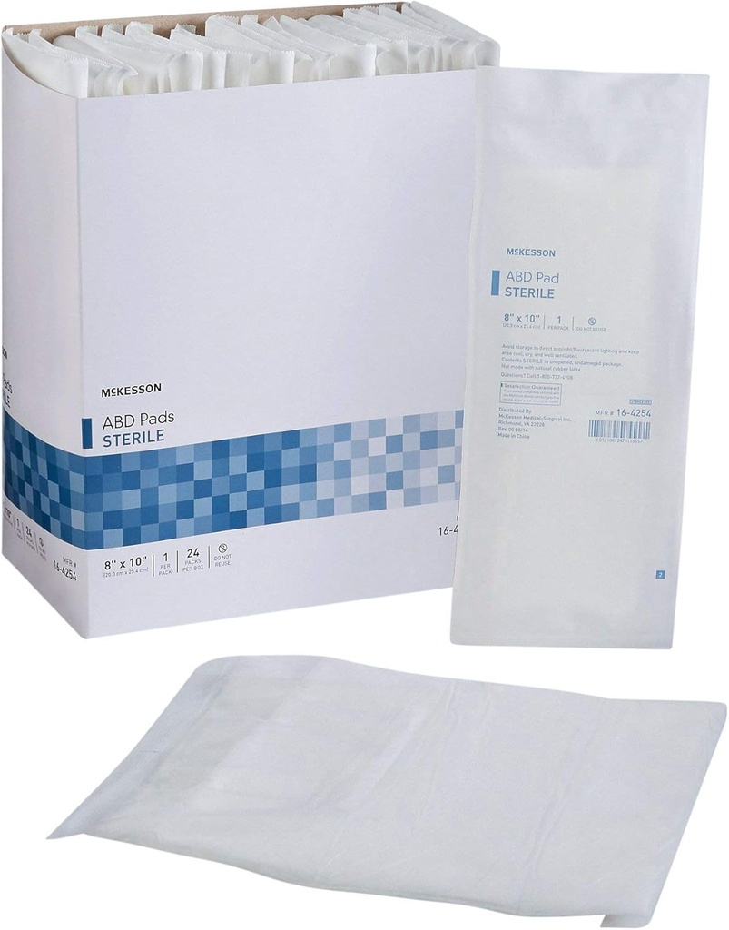 McKesson Sterile ABD Pads 8 x 10 in [48 Count] – Abdominal Pads for Wound Care, Non Stick Gauze Dressing, Surgical Absorbent Pad for Drainage and Post-Op Use