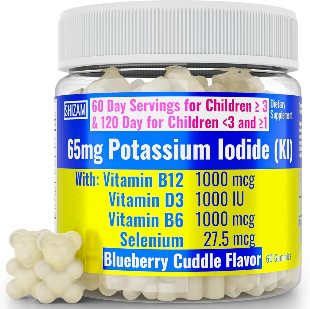 SHIZAM Potasio Iodide Gummies 130mg 65mg Kits de supervivencia nuclear KI Iodine Suplementos Tablet Capsule Pills Tincture Pills Pill Powder Escudo Alt 130 65 mg