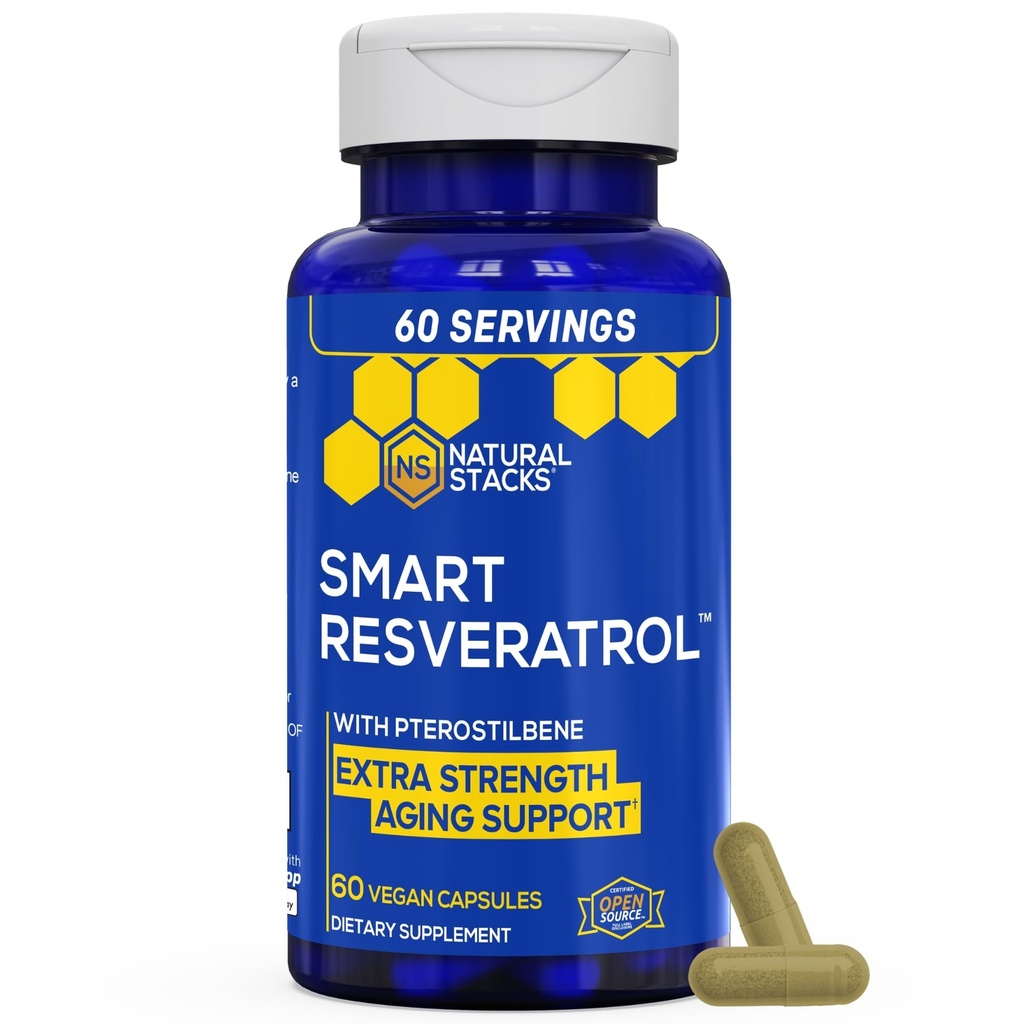 Resveratrol Supplement - 250mg Trans-Resveratrol & 10mg Trans-Pterostilbene - Antioxidantes Suplemento con 200mg Red Wine Extract - Extra Strength Aging Support - 60 japonés Knotweed Capsules