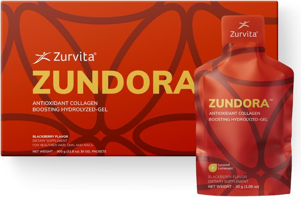 Zurvita - Zundora Collagen - Hidrolyzed-Gel for Healthy Hair, Skin & Nails - Beauty Boost with Verisol - BlackBerry Flavor - Travel Size - 30 Servings